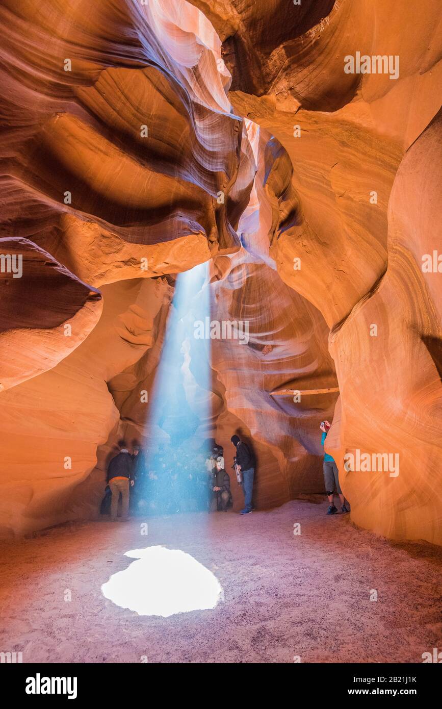 Sun light hitting the antelope canyon floor Arizona United States. Stock Photo