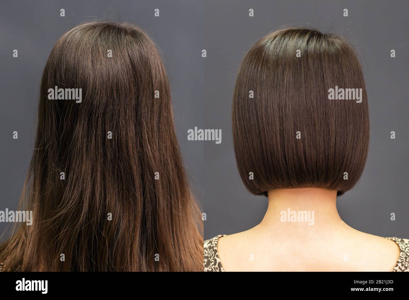 Rear view of hair before and after haircut Stock Photo - Alamy