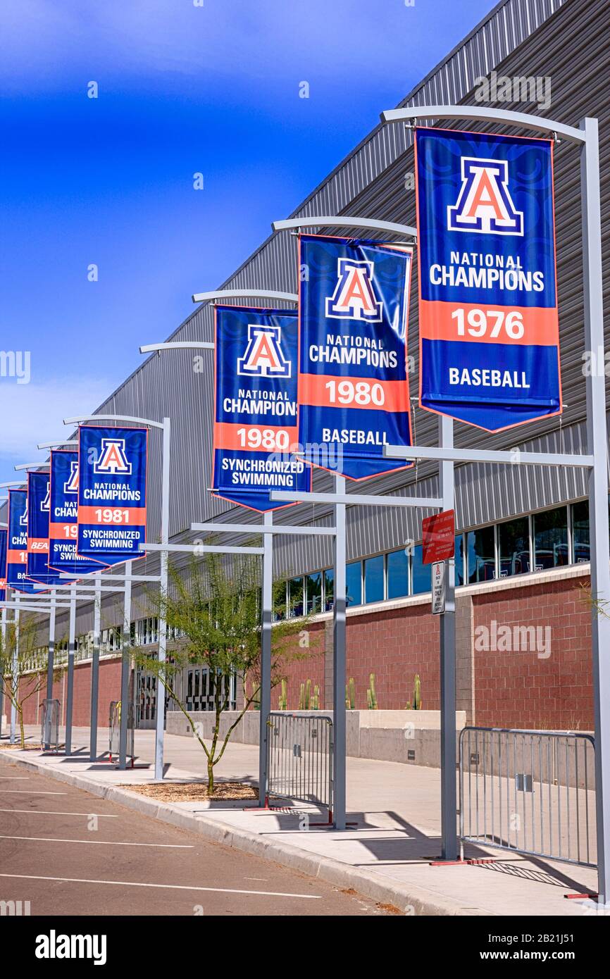 Banners showing the National Champions years in various sports of students from the University