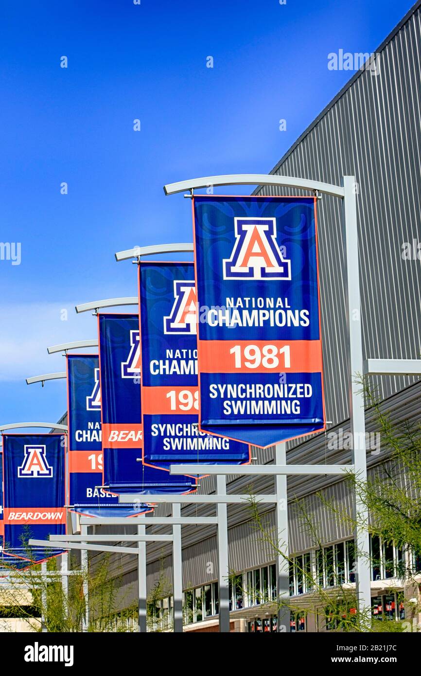 Banners showing the National Champions years in various sports of students from the University