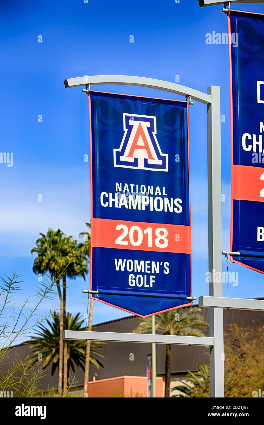 Banners showing the National Champions (2018 Golf) of students from the University of Arizona at Tucson Stock Photo