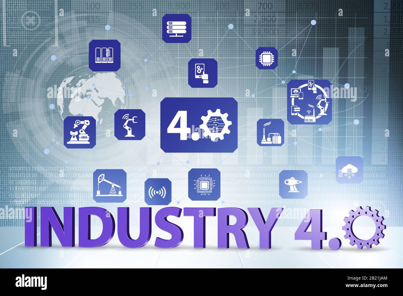 The industry 4.0 concept with various stages - 3d rendering Stock Photo ...