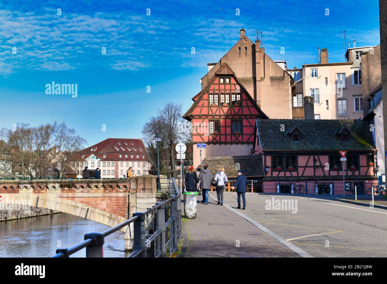 Old timbered frame house residential buildings in historical 'Petite France' quarter of city of Strasbourg in France Stock Photo