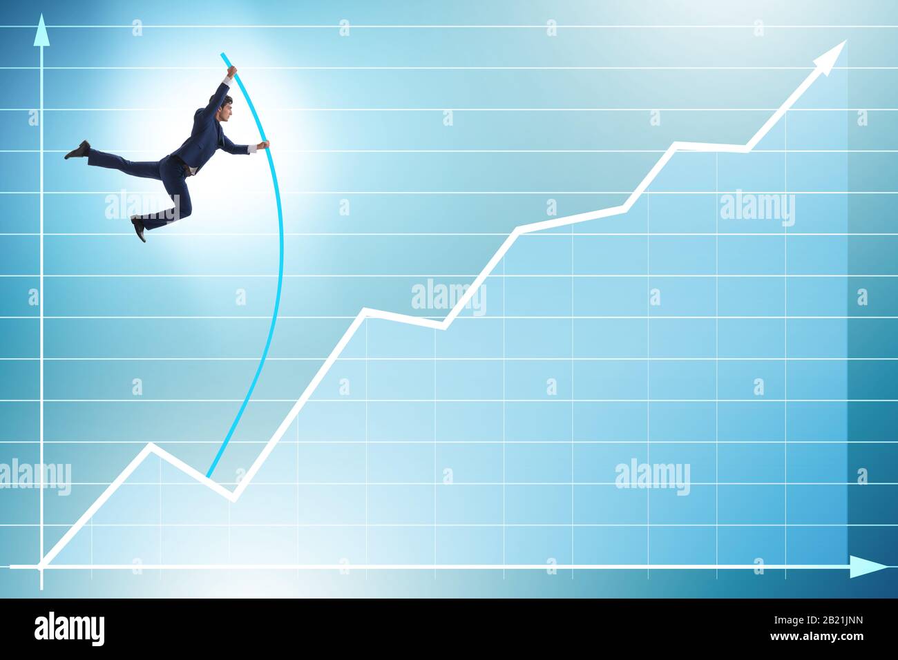 The businessman vault jumping over bar charts Stock Photo - Alamy