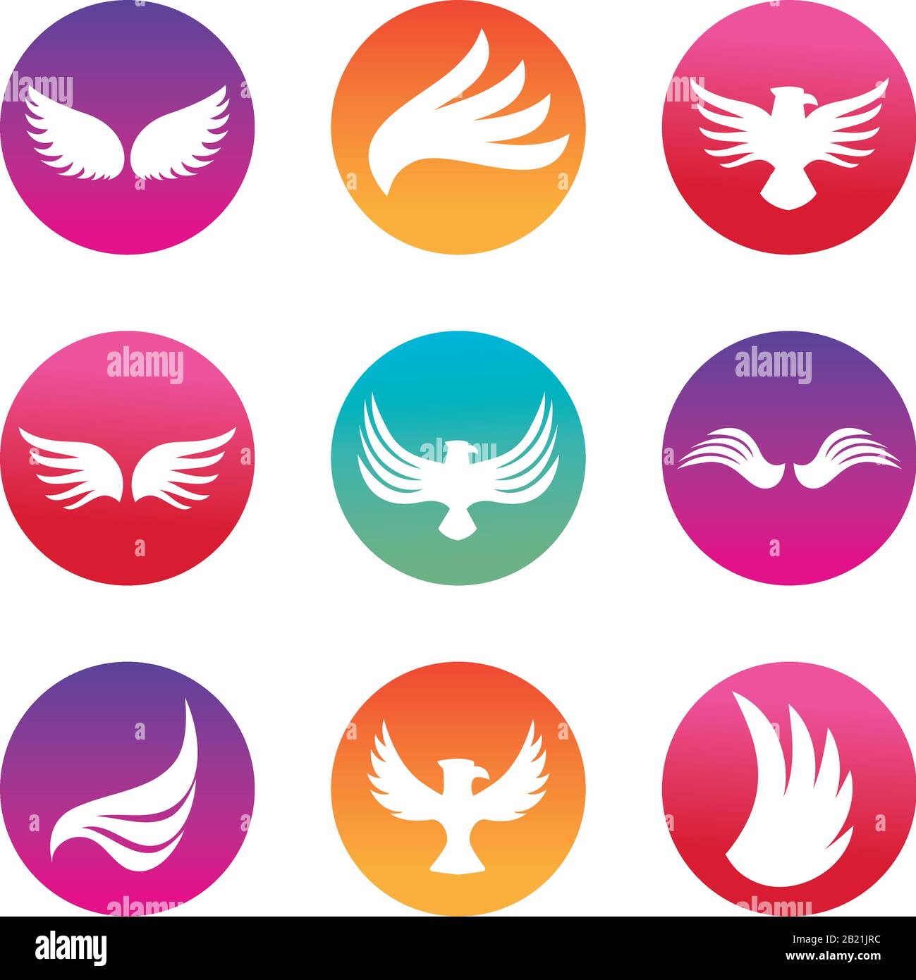 Wings and eagles silhouette block style icon set design, animal feather