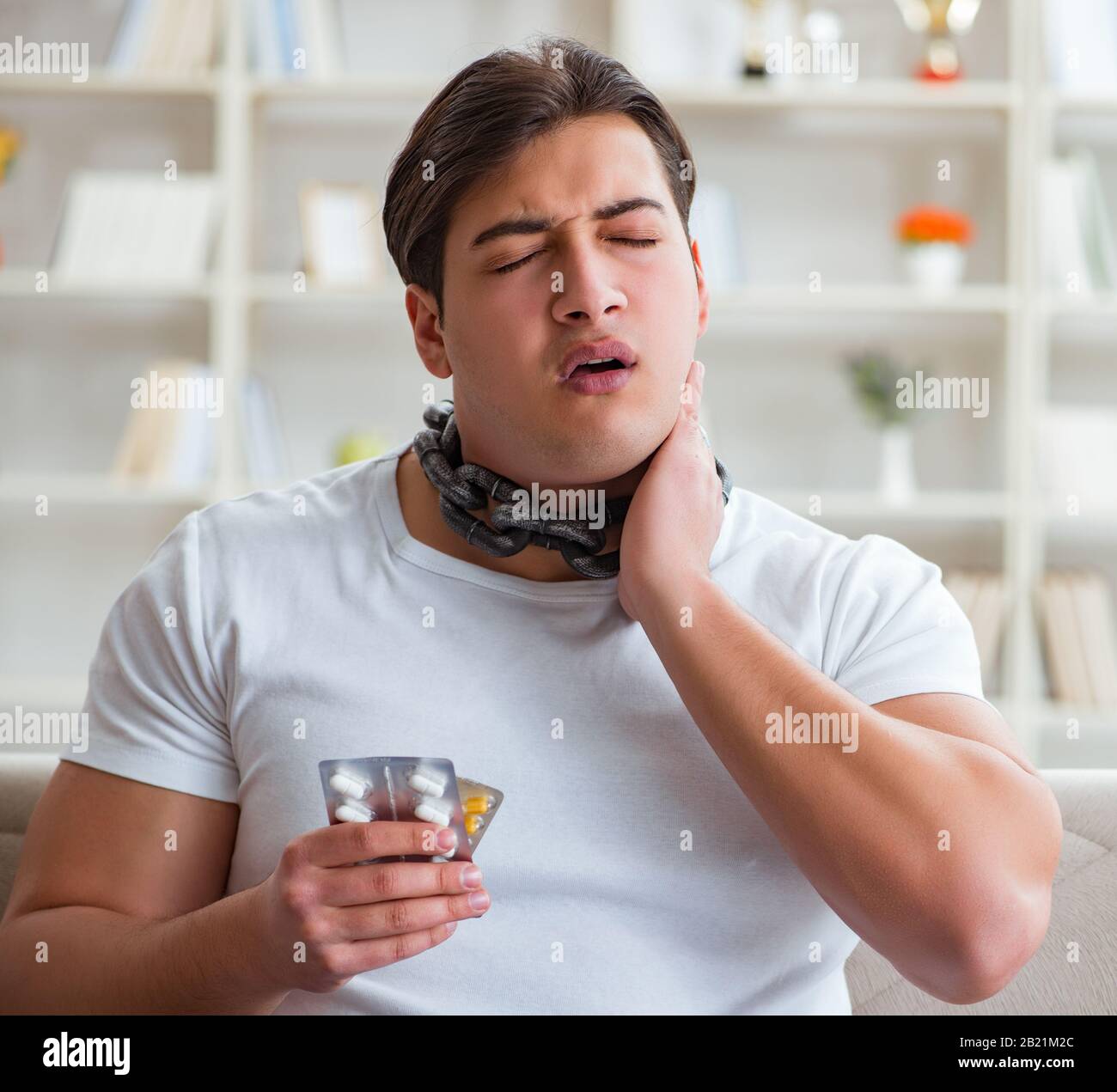The young man suffering from sore throat Stock Photo Alamy