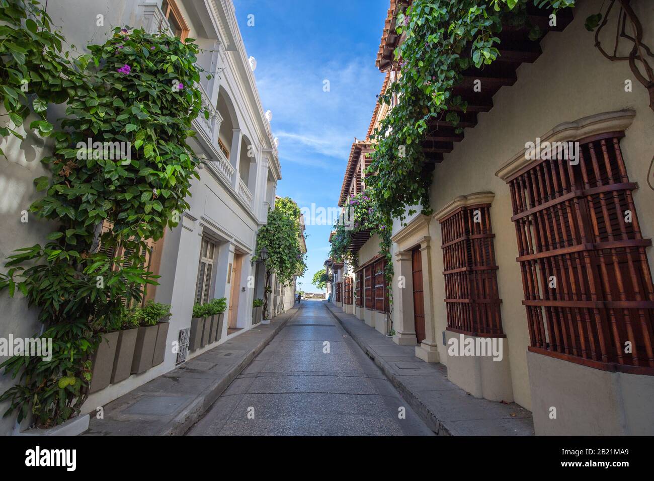 Famous colonial Cartagena Walled City (Cuidad Amurrallada) and its colorful buildings in historic city center, a designated UNESCO World Heritage Site Stock Photo
