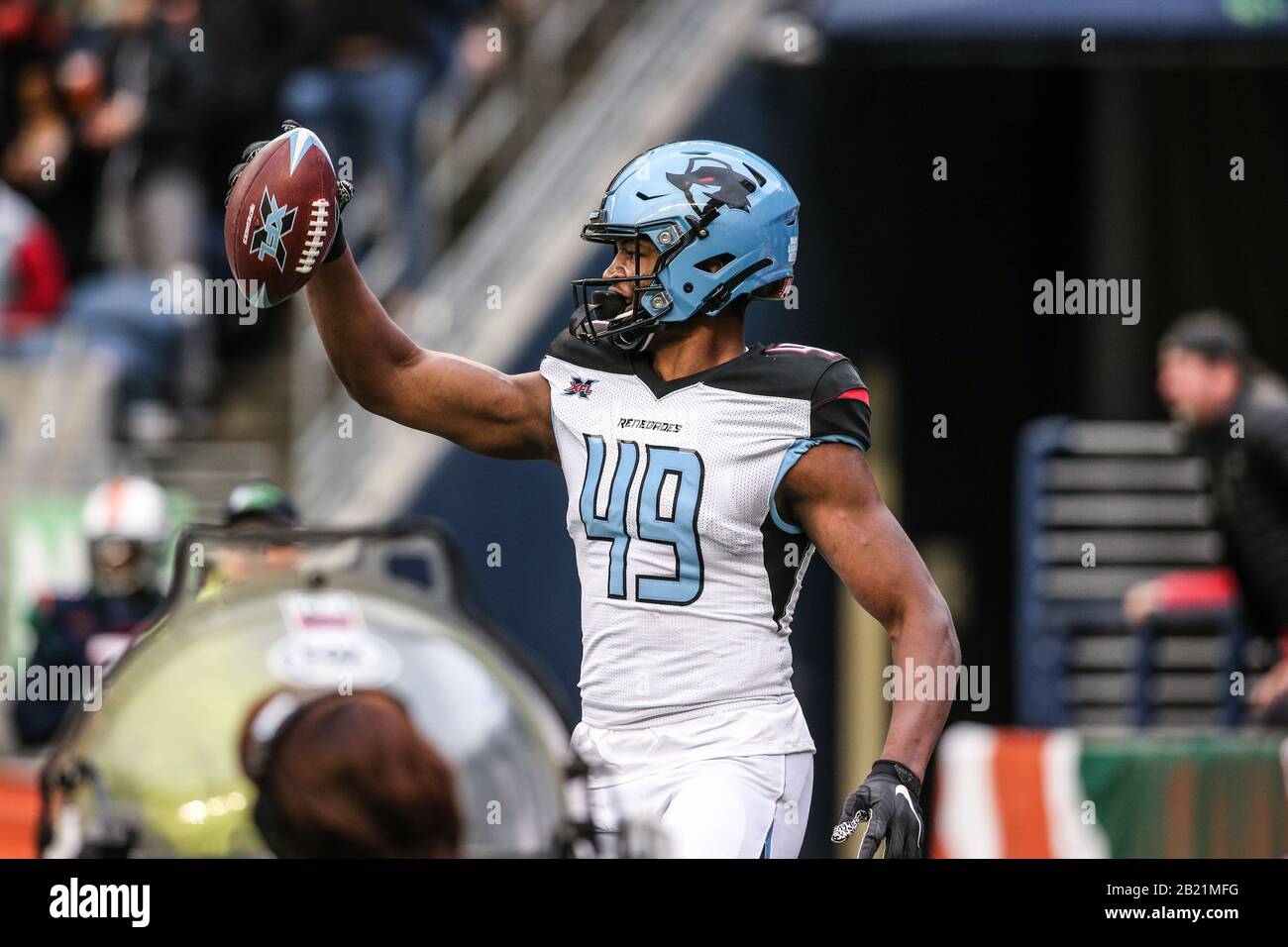 Dallas Renegades tight end Donald Parham (49) reacts to scoring a
