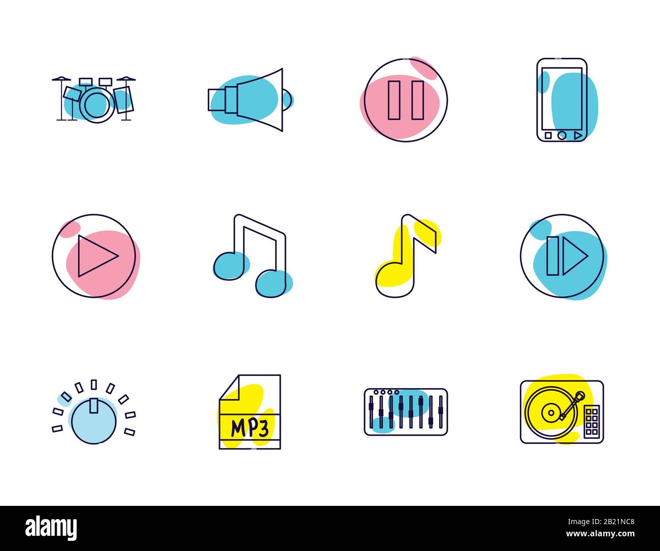 line style icon set design, Music sound melody song musical art and ...