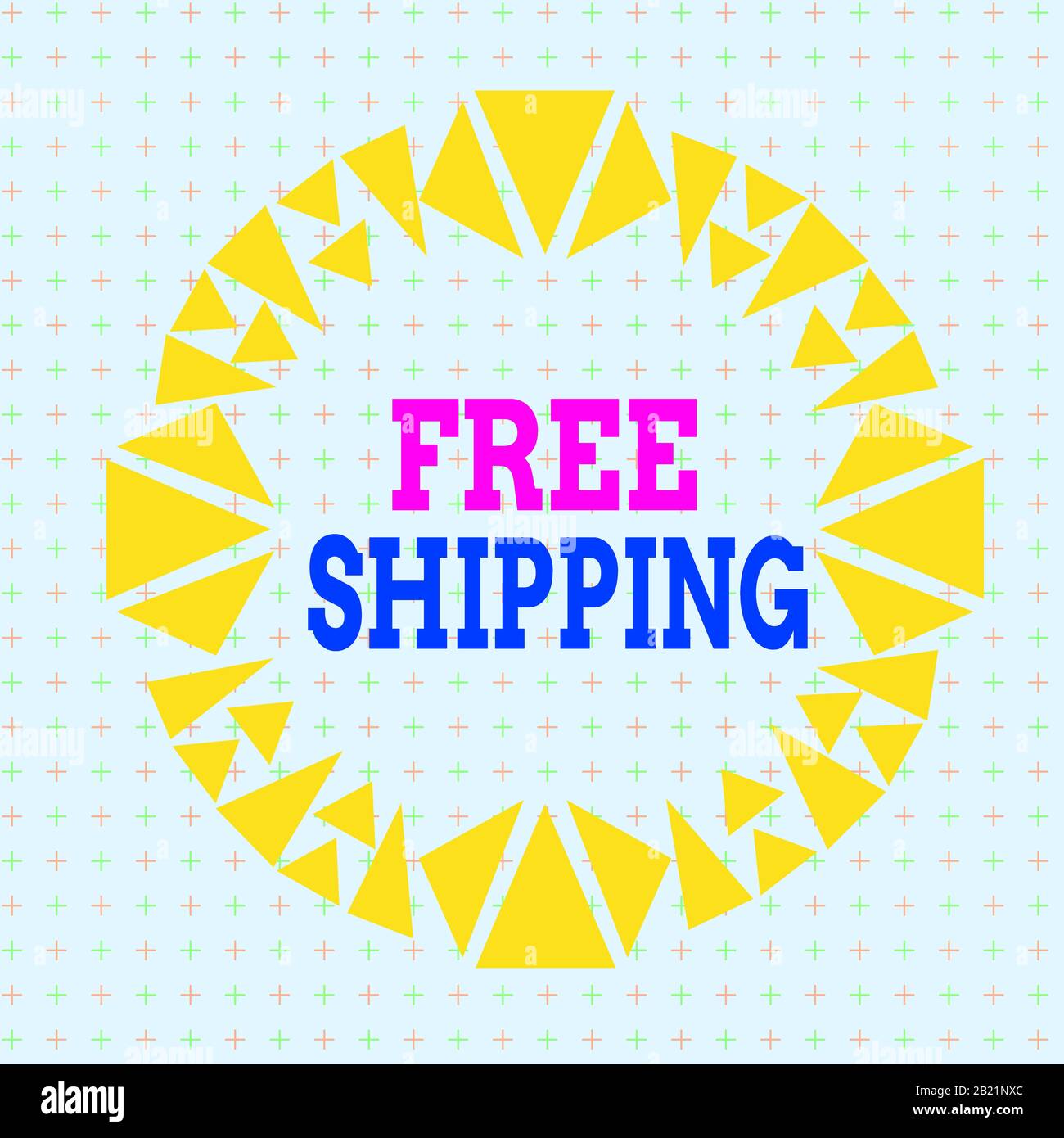 Writing note showing Free Shipping. Business concept for directly deliver to the recipient address without charge Asymmetrical uneven shaped pattern o Stock Photo