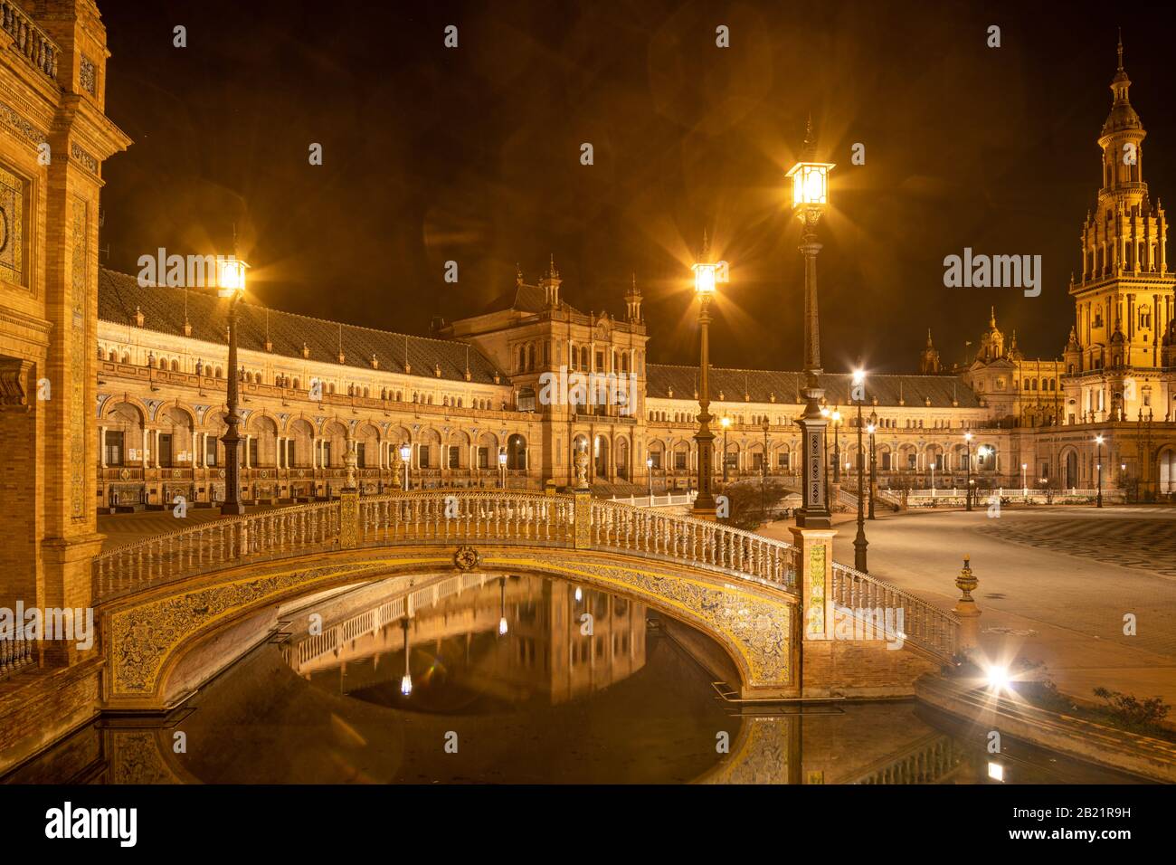 Plaza de Espana Square located in Seville at night, Spain Andalusia color image Stock Photo