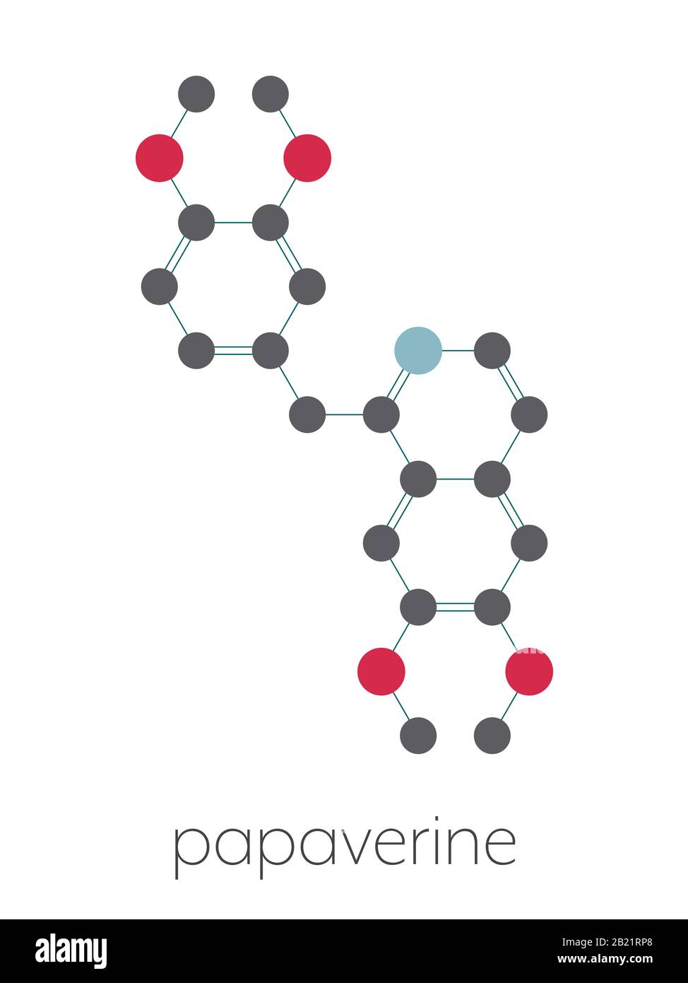 Papaverine opium alkaloid molecule, illustration Stock Photo