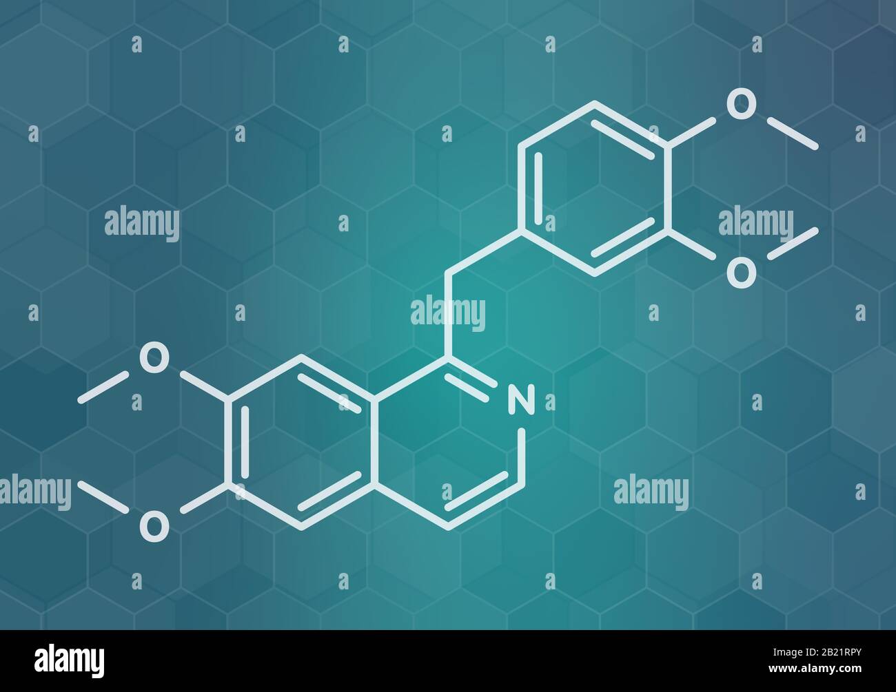 Papaverine opium alkaloid molecule, illustration Stock Photo