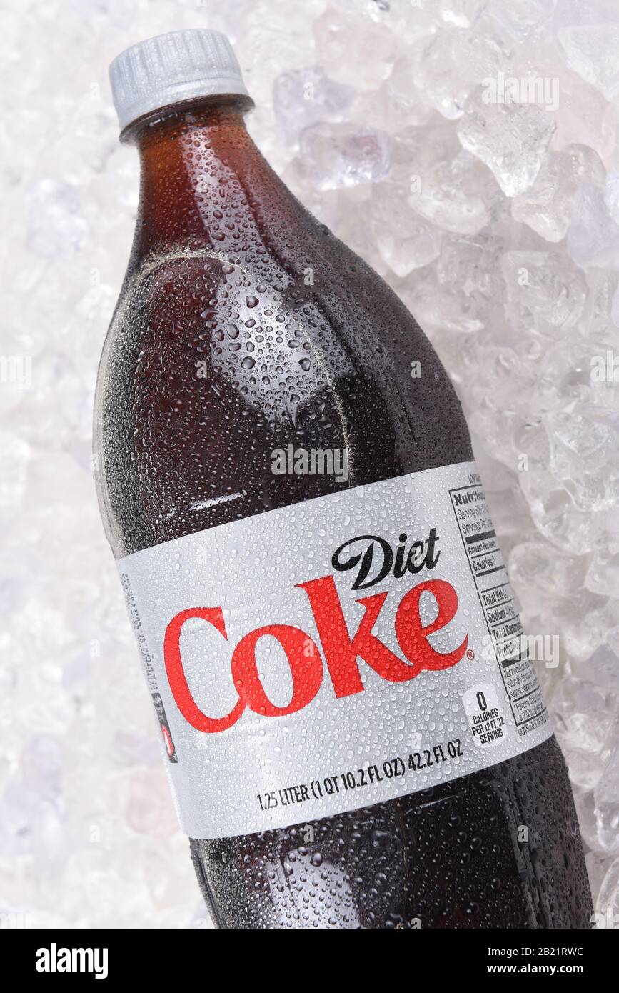 IRVINE, CALIFORNIA - DECEMBER 15, 2017: A bottle of Diet Coke on ice. Coca-Cola is the one of the worlds favorite carbonated beverages. Stock Photo