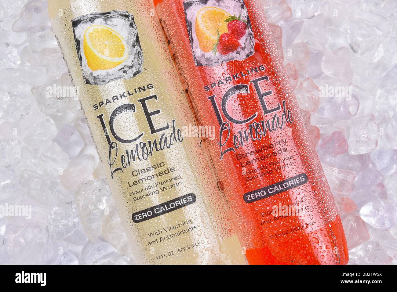 IRVINE, CALIFORNIA - AUGUST 28, 2017:  Sparkling Ice Lemonade. From Talking Rain Beverage Company producers of flavored ice teas and lemonades in Pres Stock Photo