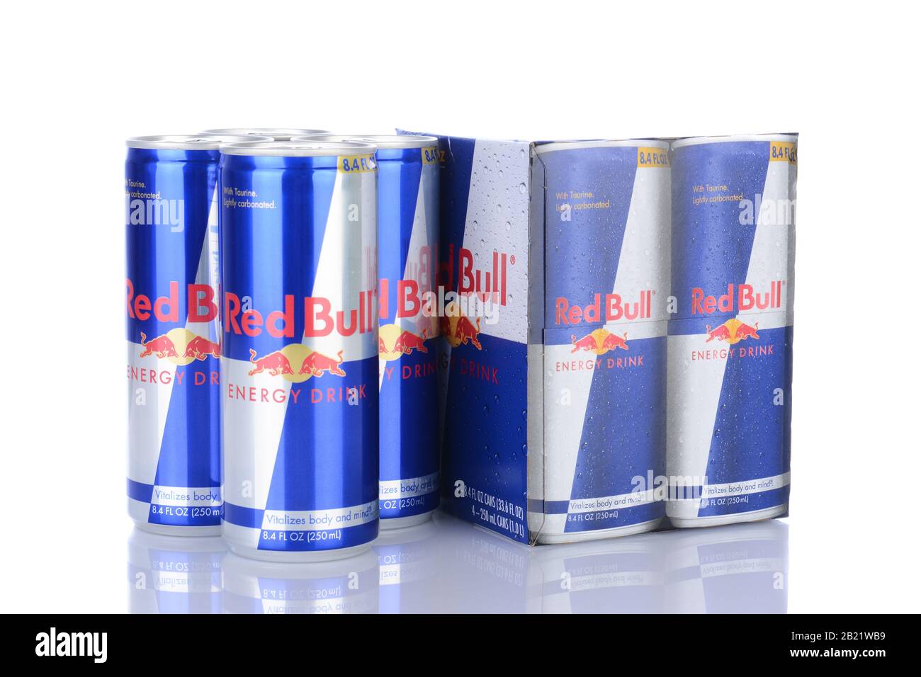 IRVINE, CA - January 29, 2014: A 4pk of Red Bull Energy Drink. Red Bull is the most popular energy drink in the world, with 5.2 billion cans sold in 2 Stock Photo