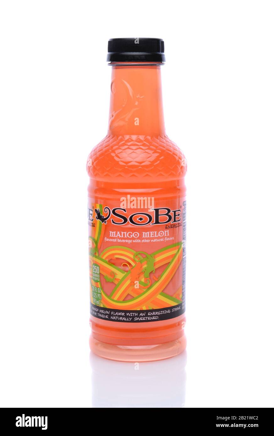 IRVINE, CA - MAY 14, 2014: A Bottle of SoBe Mango Melon Drink  The name SoBe is an abbreviation of South Beach, named after the upscale area of Miami Stock Photo