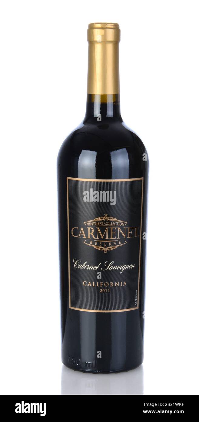 IRVINE, CA - January 05, 2014: A bottle of Carmenet Reserve Cabernet Sauvignon 2011. Carmenet Vineyards is an award winning winery in Sonoma, Csliforn Stock Photo