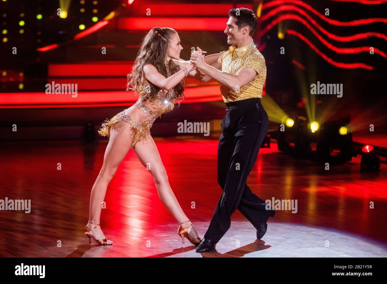 Cologne, Germany. 28th Feb, 2020. Laura Müller, TV personality, and Christian Polanc, professional dancer, dance in the RTL dance show 'Let's Dance' at the Coloneum. Credit: Rolf Vennenbernd/dpa/Alamy Live News Stock Photo