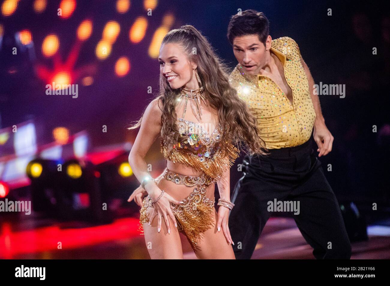 Cologne, Germany. 28th Feb, 2020. Laura Müller, TV personality, and Christian Polanc, professional dancer, dance in the RTL dance show 'Let's Dance' at the Coloneum. Credit: Rolf Vennenbernd/dpa/Alamy Live News Stock Photo