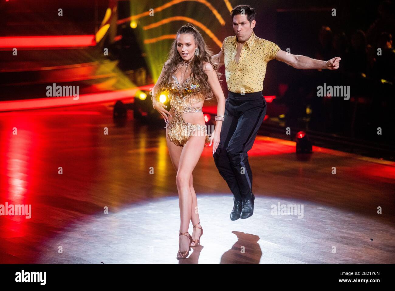 Cologne, Germany. 28th Feb, 2020. Laura Müller, TV personality, and Christian Polanc, professional dancer, dance in the RTL dance show 'Let's Dance' at the Coloneum. Credit: Rolf Vennenbernd/dpa/Alamy Live News Stock Photo