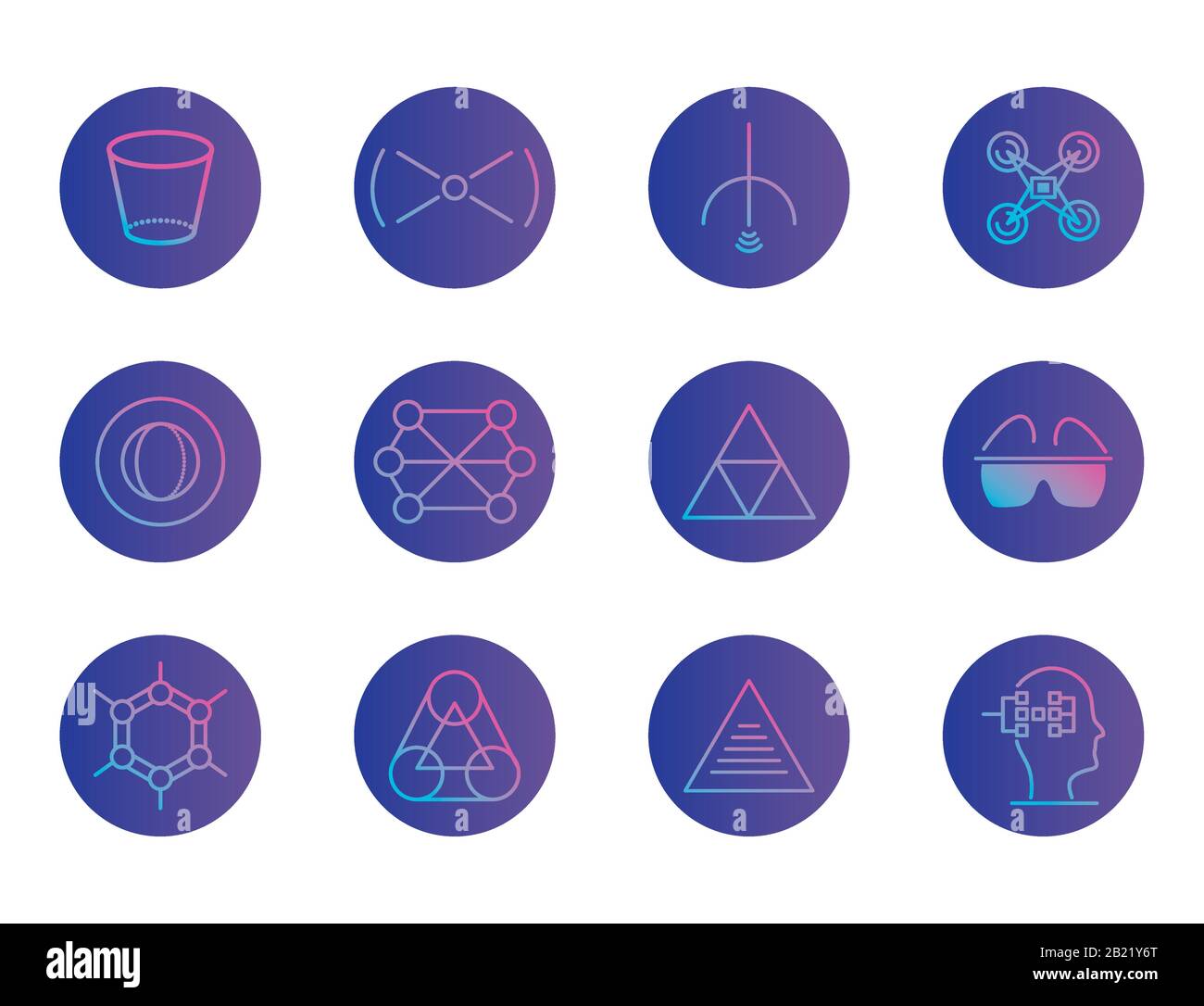 gradient style icon set design, futuristic virtual technology modern ...
