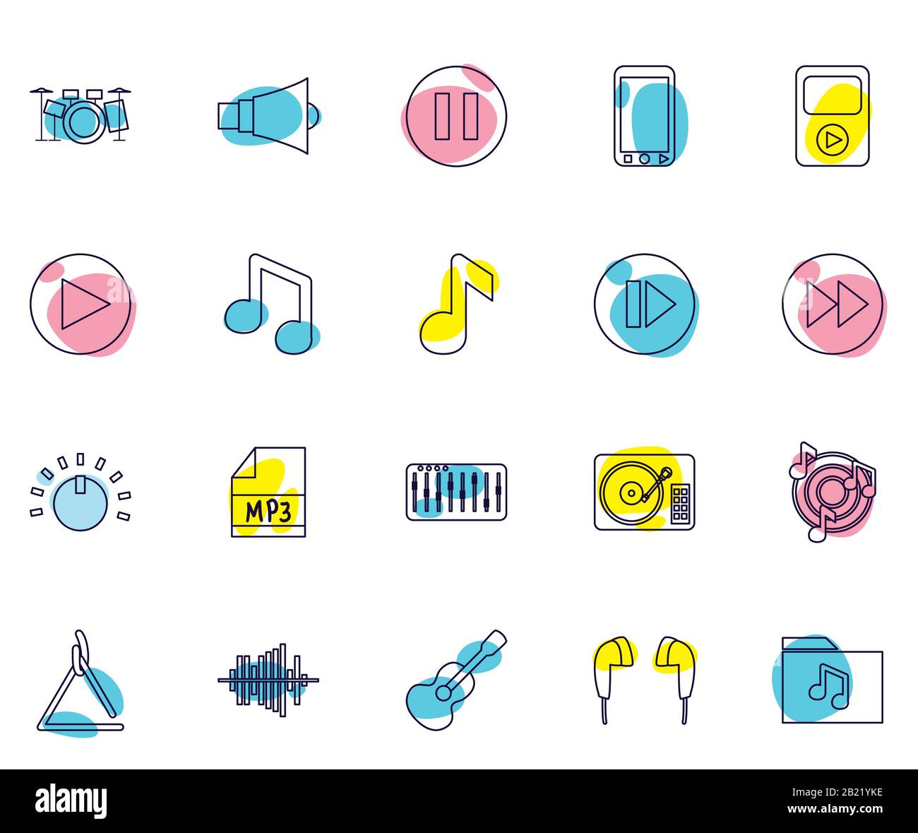 fill style icon set design, Music sound melody song musical art and ...