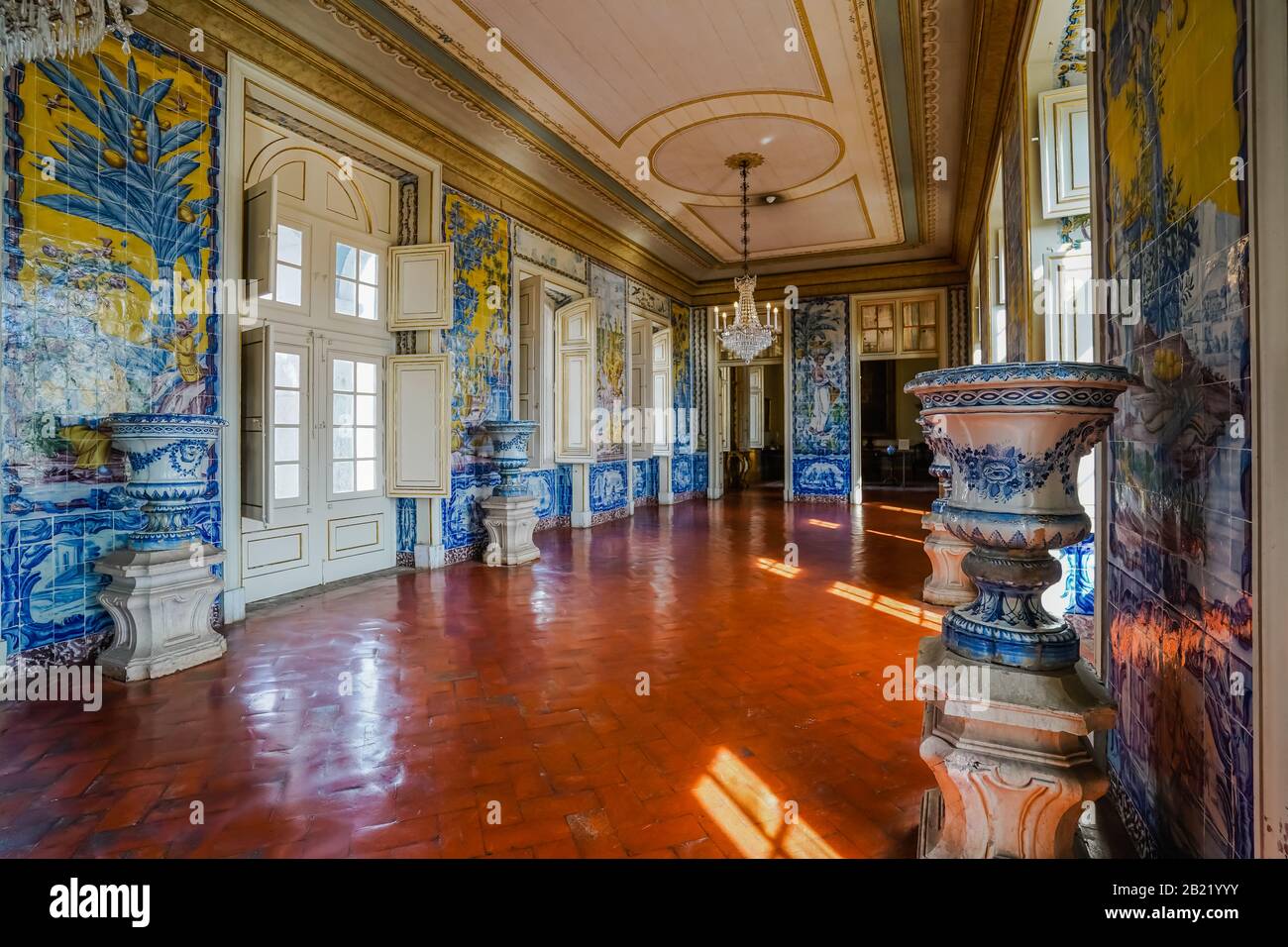 The The tiled corridor in the Palace of Queluz, a Portuguese 18th