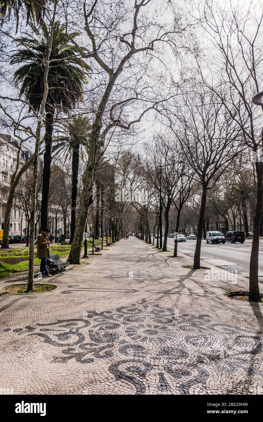 Avenida da Liberdade, Lisbon’s most eye-catching neighbourhoods, built as a park in the 18th century and converted in the late 19th century into the h Stock Photo