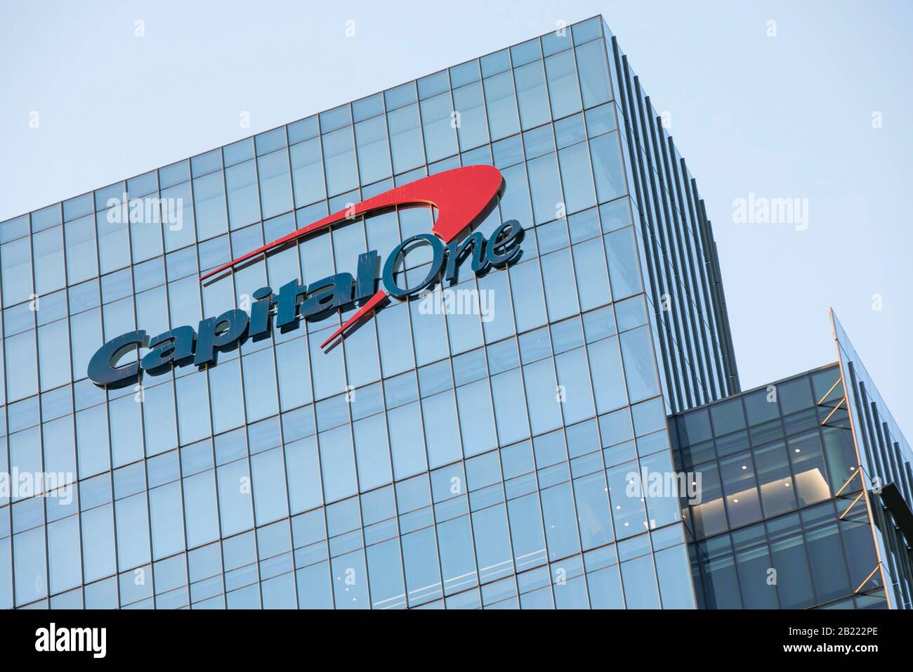 A logo sign outside of the headquarters of Capital One Financial Corporation (Bank) in McLean, Virginia, on February 23, 2020. Stock Photo