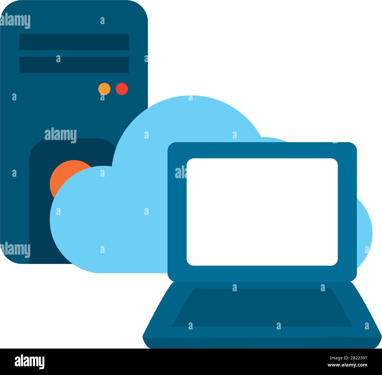 Laptop and cloud flat style icon design, Digital technology ...