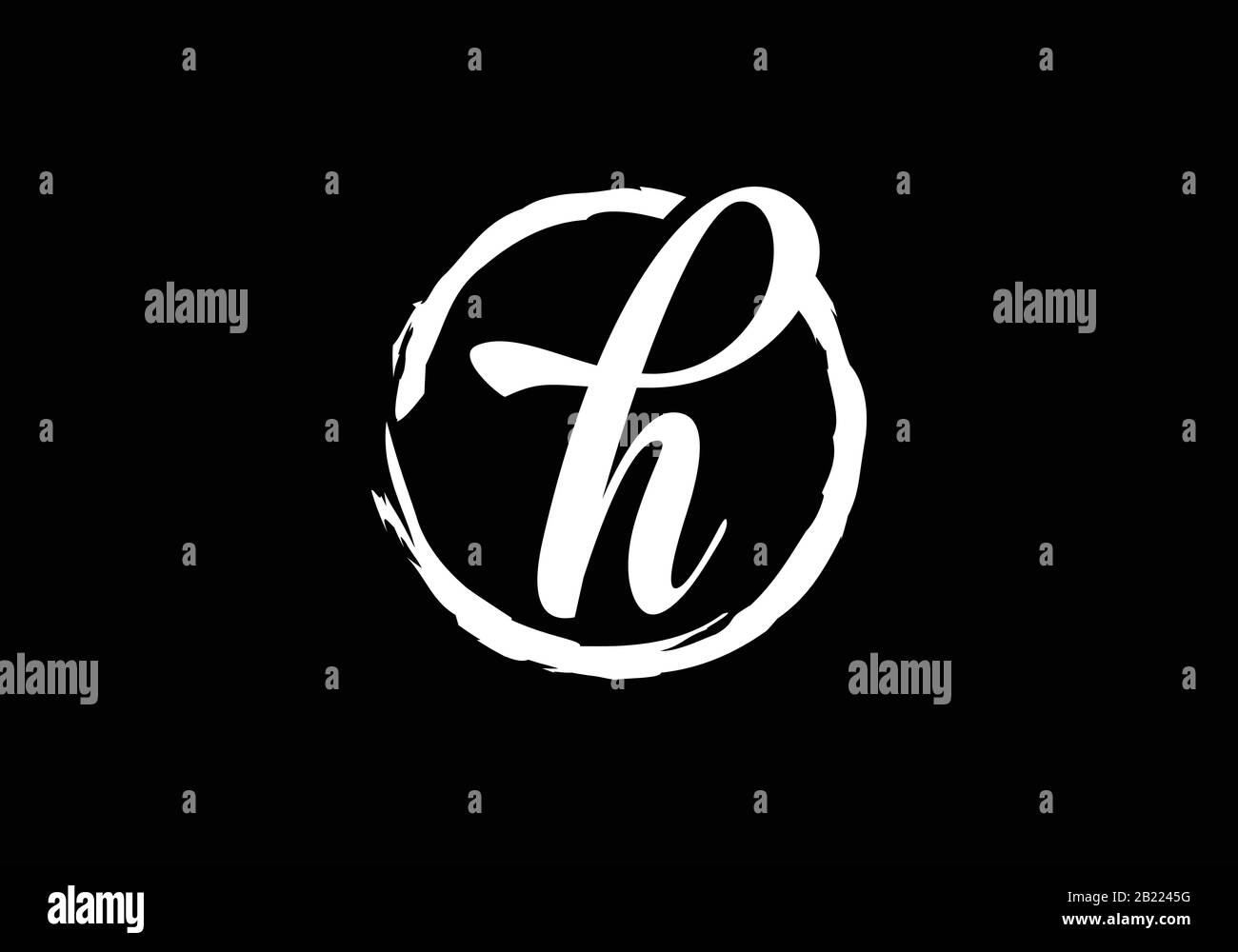 Script letter H in a brush circle on black background, Monogram