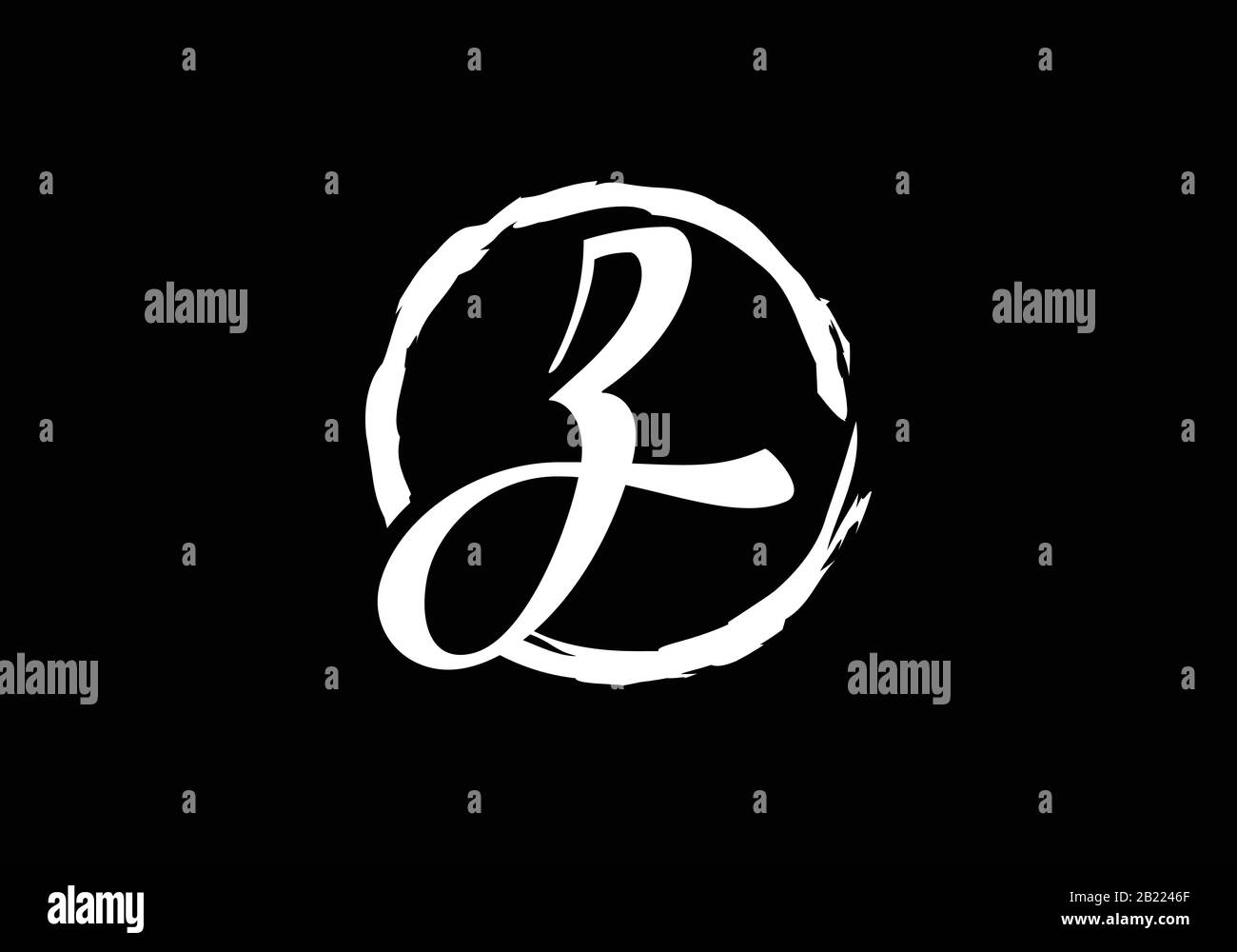 Script letter Z in a brush circle on black background, Monogram