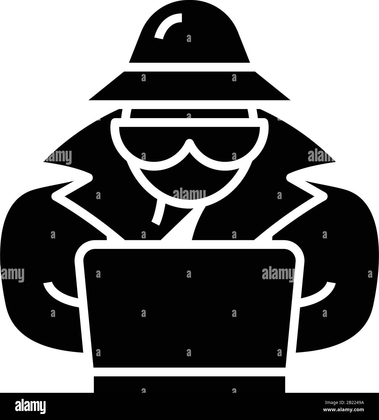 Digital espionage black icon, concept illustration, vector flat symbol, glyph sign. Stock Vector
