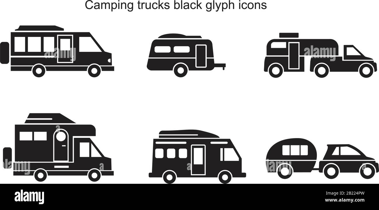 Camping trucks black glyph icon template black color editable. Camping ...