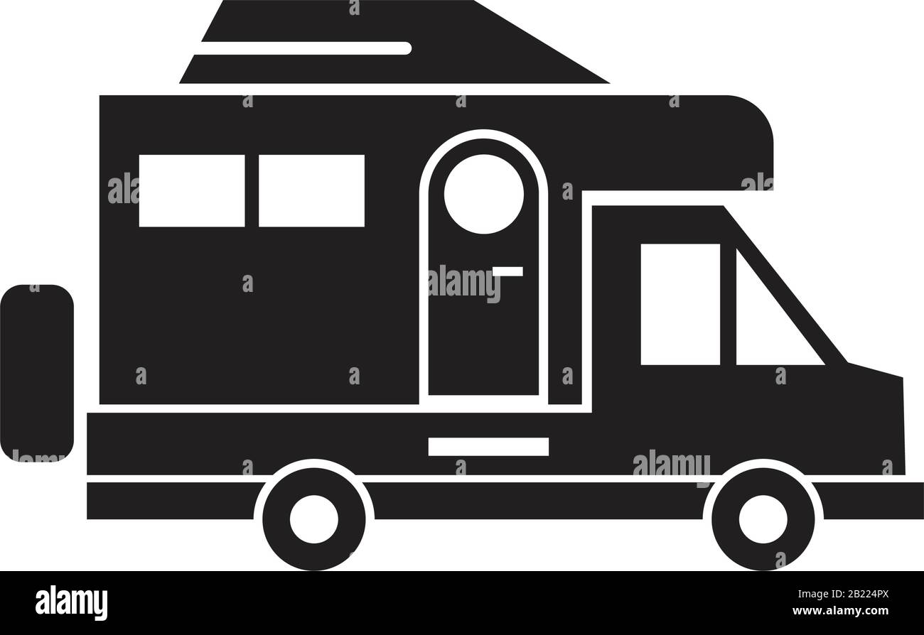 Camping trucks black glyph icon template black color editable. Camping ...