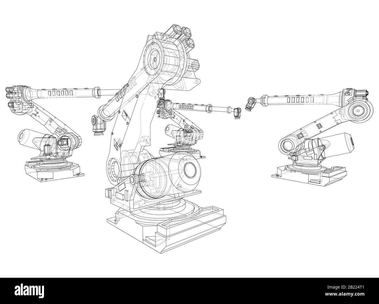 A industral robots manipulators. Blueprint style. Vector rendering from