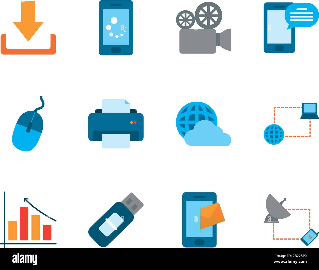 flat style icon set design, technology internet digital communication ...