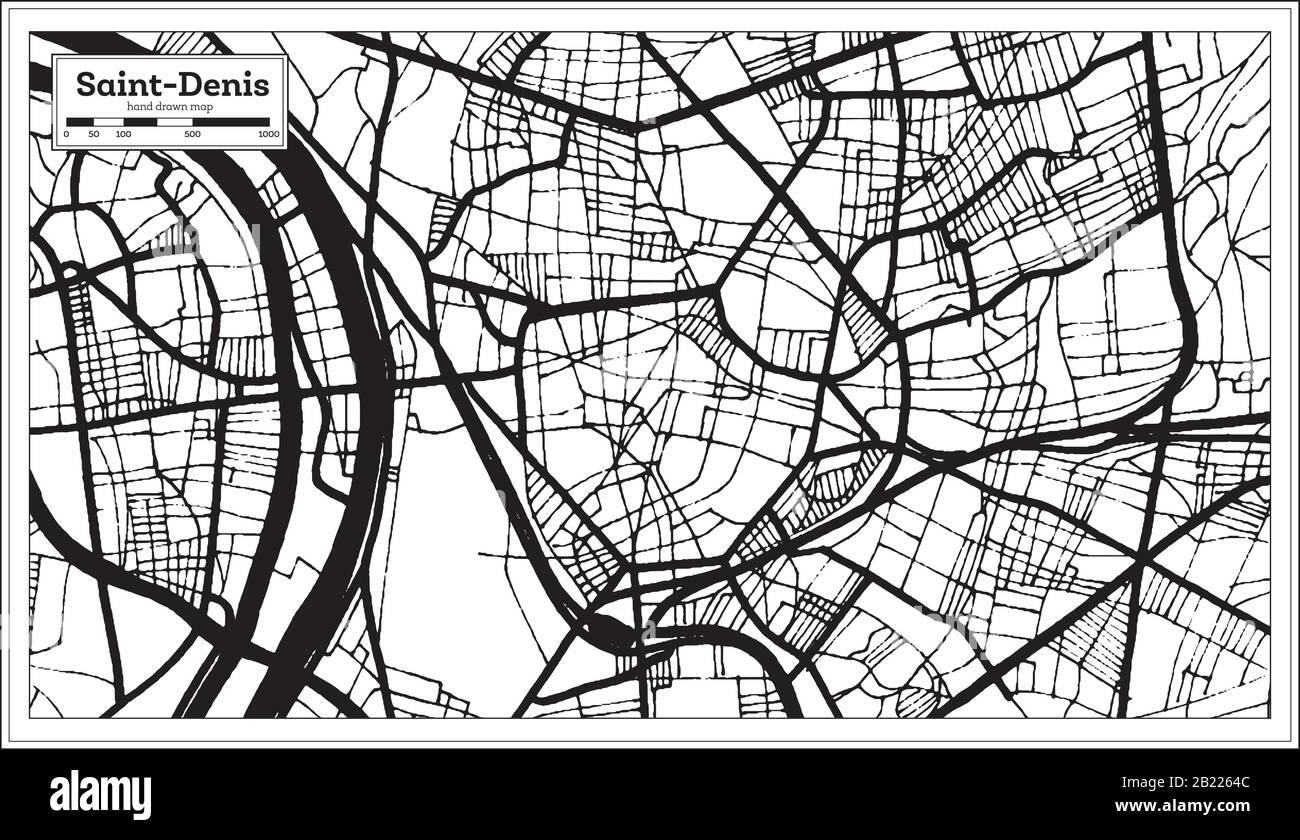 Saint-Denis France Map in Black and White Color. Vector Illustration. Outline Map. Stock Vector