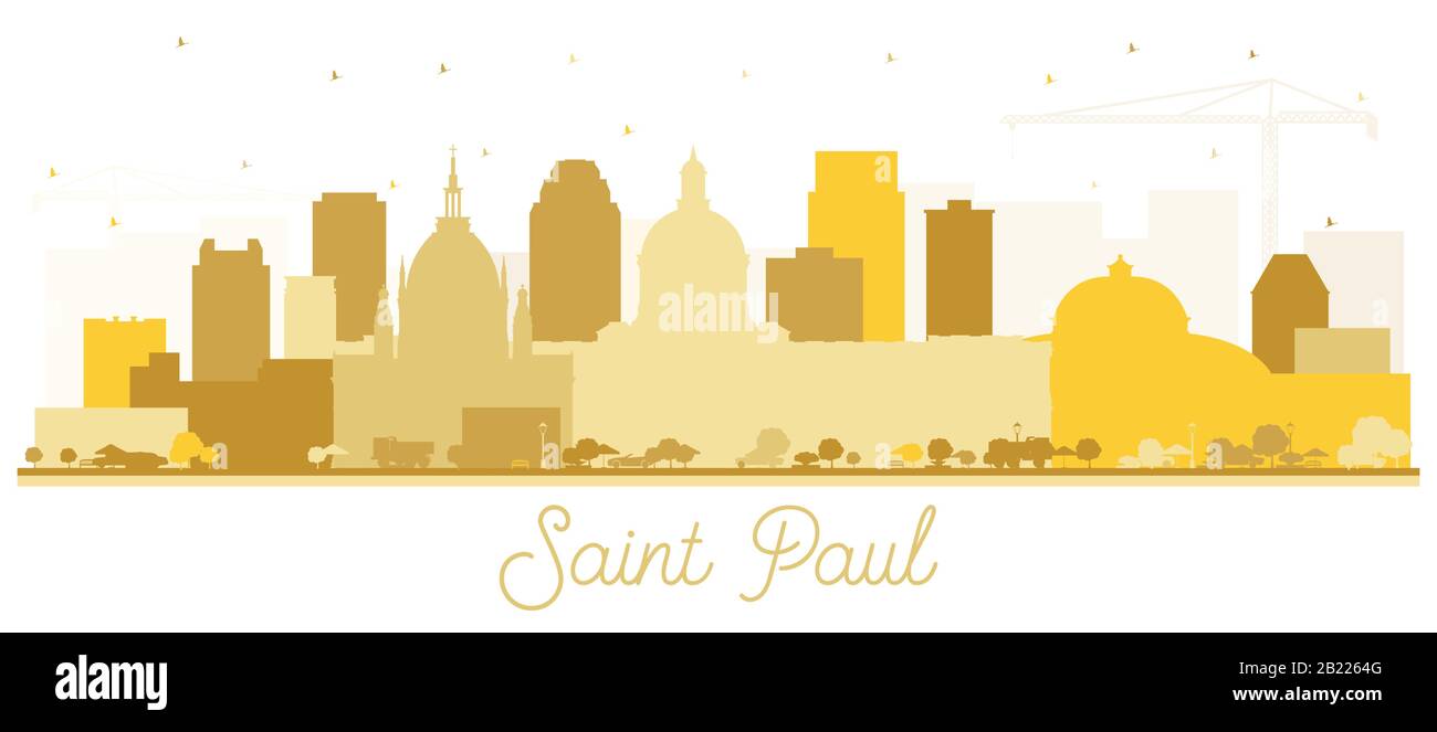 Saint Paul Minnesota City Skyline Silhouette with Golden Buildings Isolated on White. Vector Illustration. Tourism Concept with Historic Architecture. Stock Vector