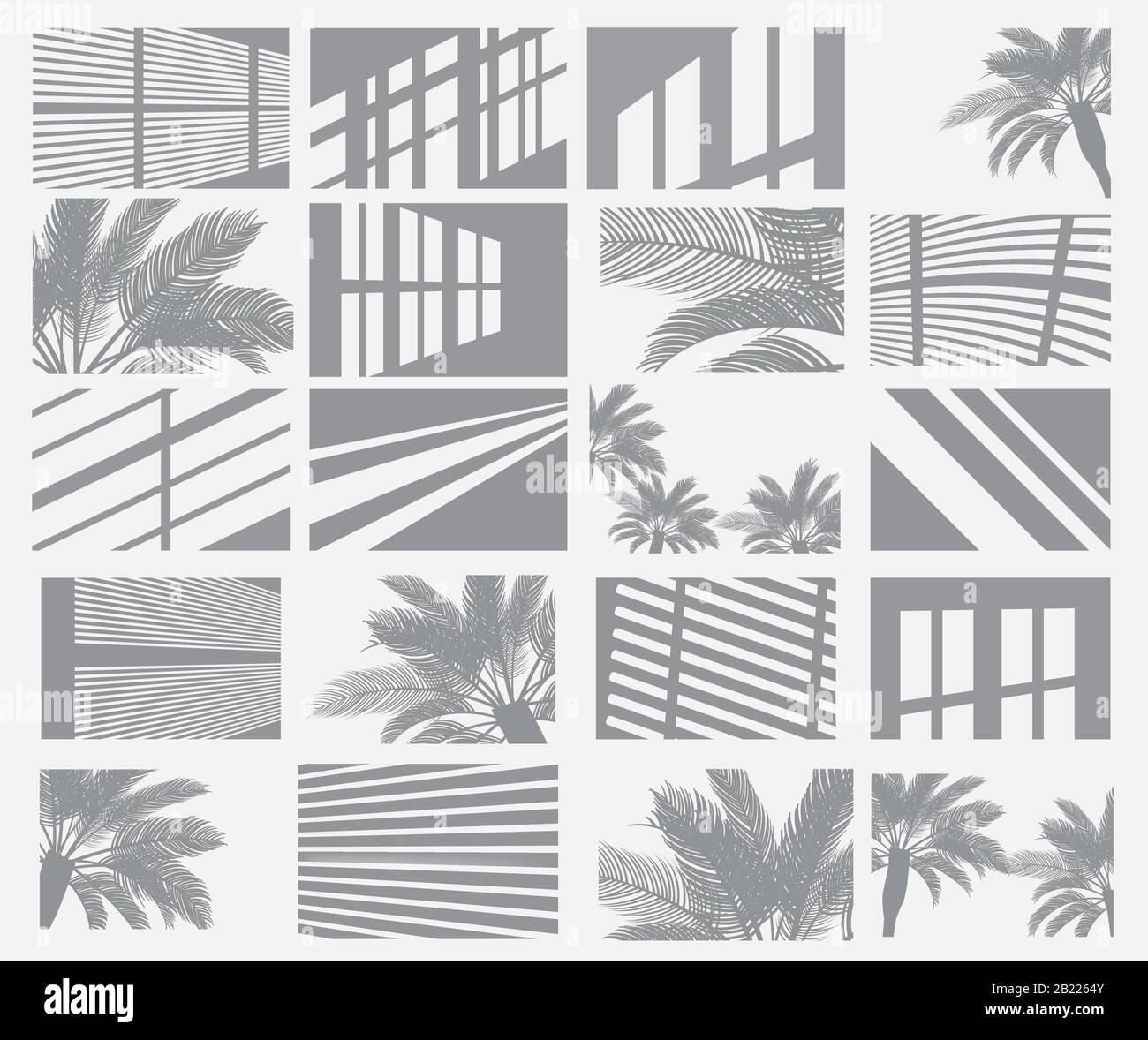 Set of Transparent Shadow Overlay Effects. Window Frames, Palm Tree and Blind. Vector Illustration. Stock Vector