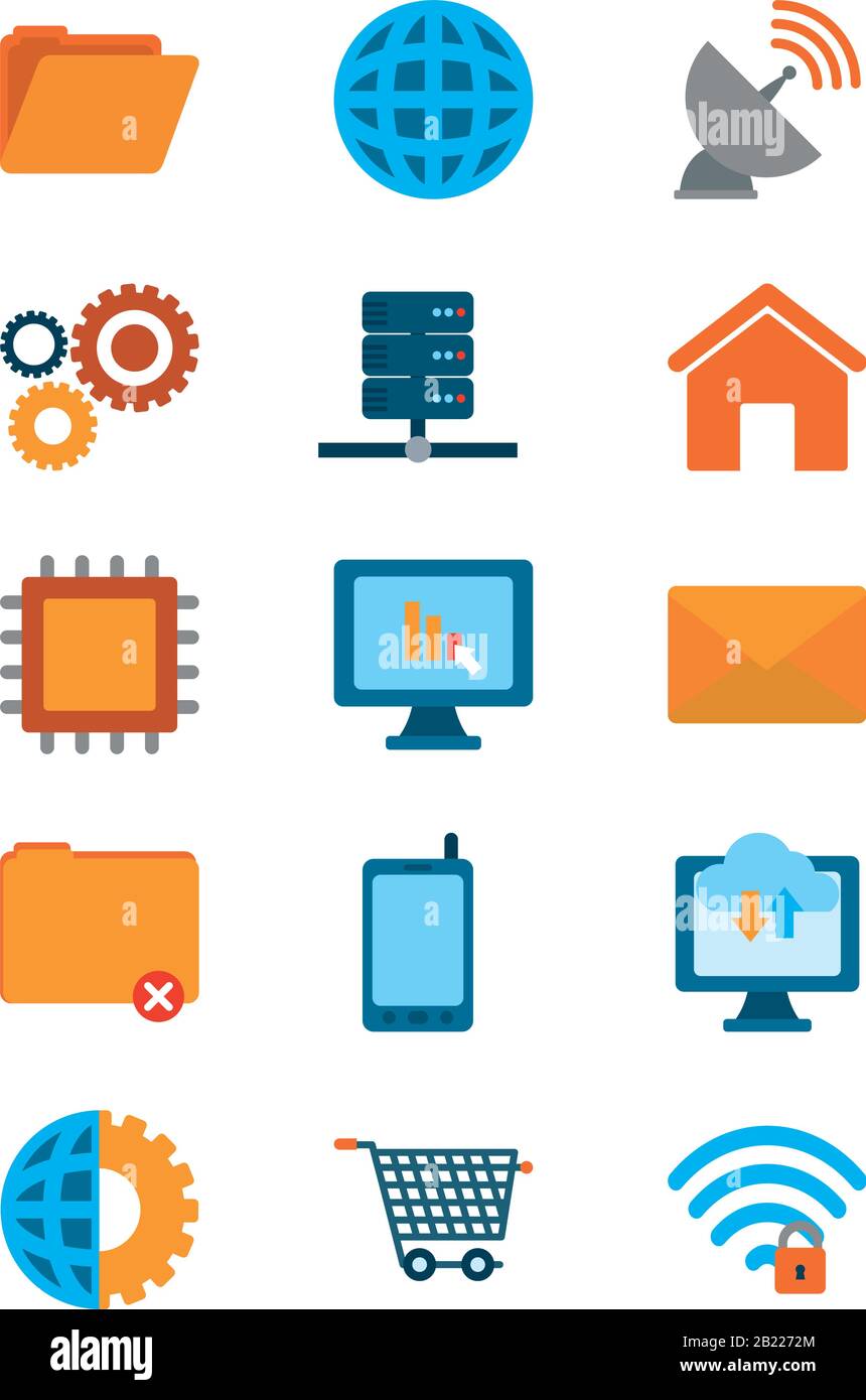 flat style icon set design, technology internet digital communication ...