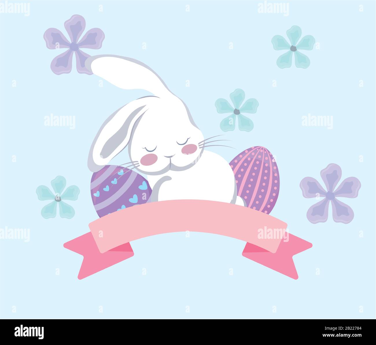 card greeting with rabbit and easter eggs vector illustration design ...
