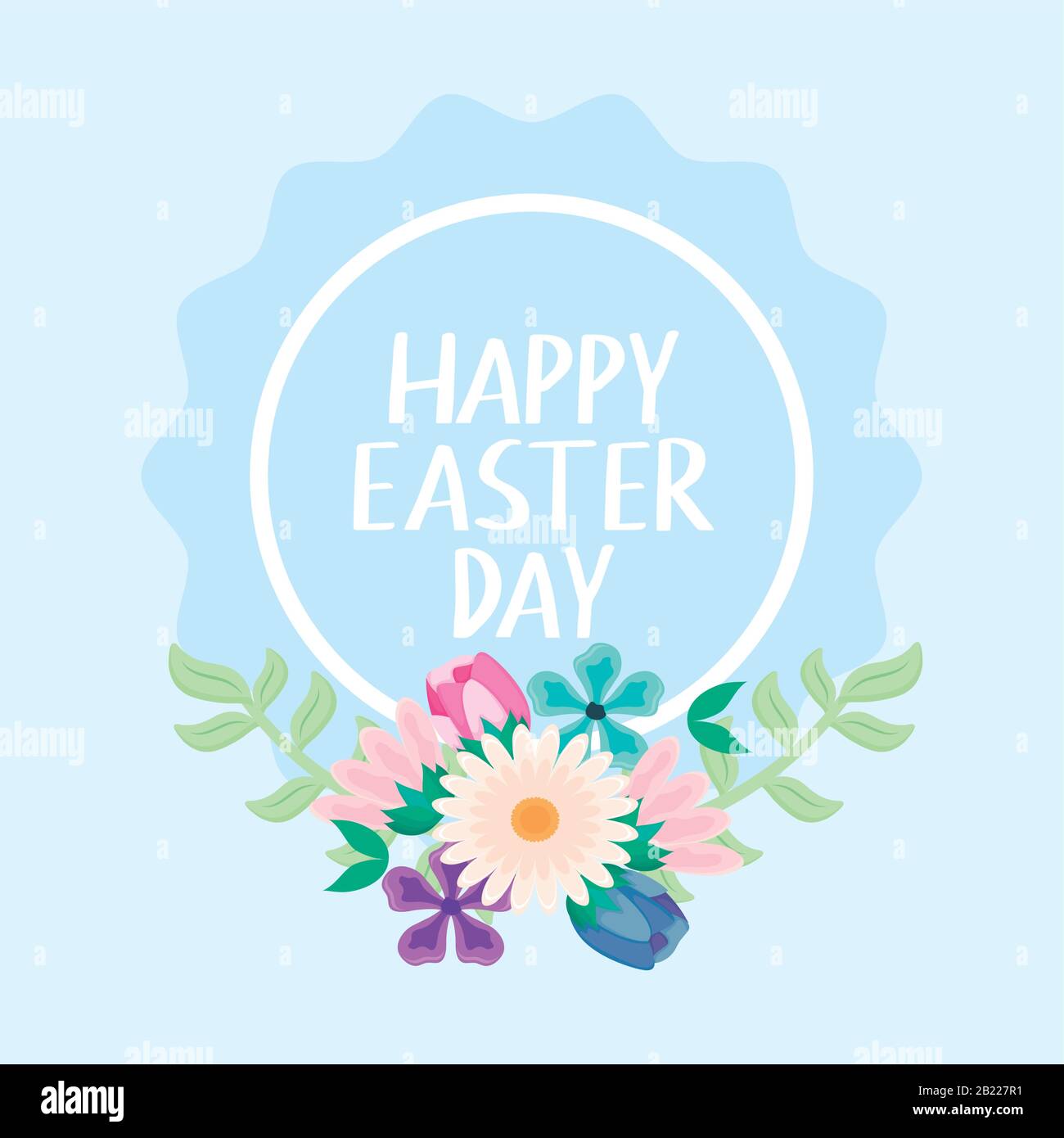 happy easter day label with spring flowers vector illustration design ...