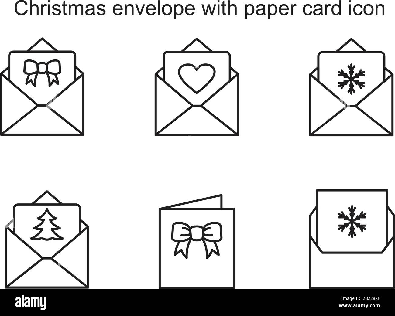Christmas envelope with paper card icon template black color editable