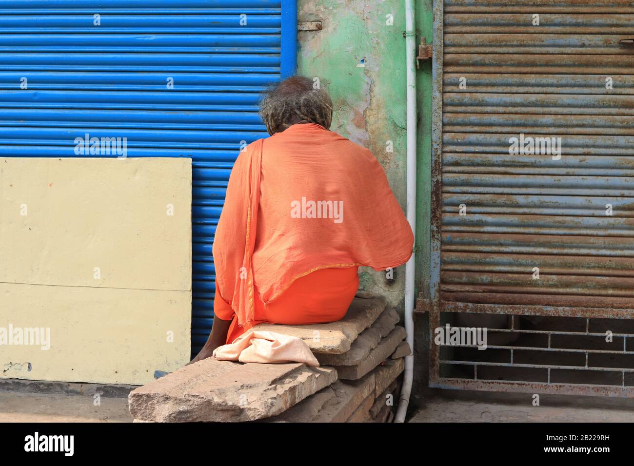 Indian Sadhu on the street of Varanasi Stock Photo