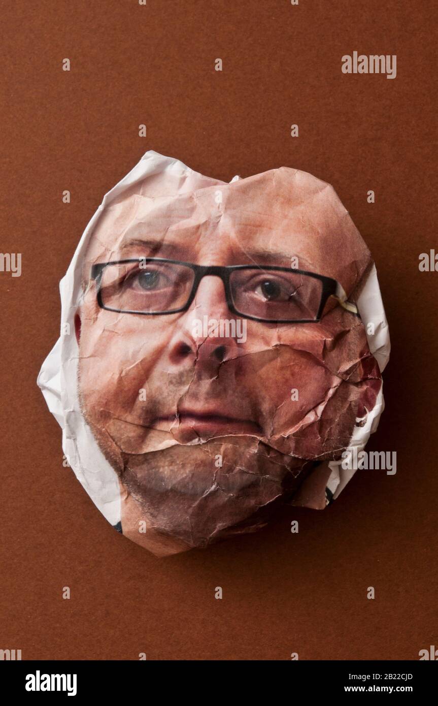 crumpled photo portrait of a man, concept for ageing Stock Photo