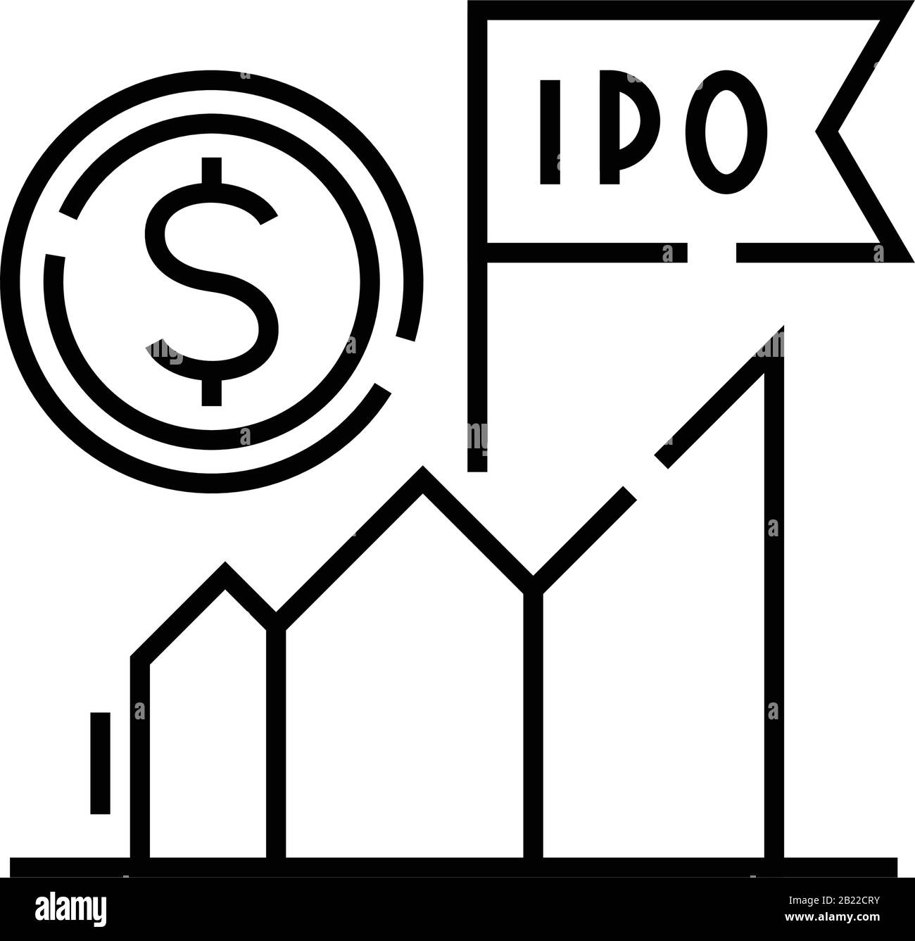 Ipo market chart line icon, concept sign, outline vector illustration