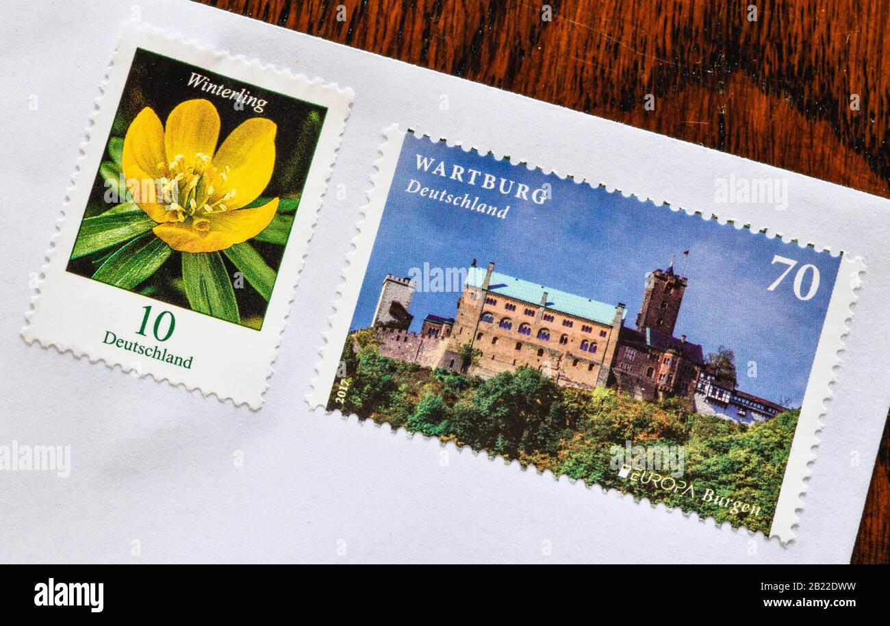 Deutsche Briefmarken 70 Cent und 10 Cent, Symbolfoto Portoerhöhung Stock Photo