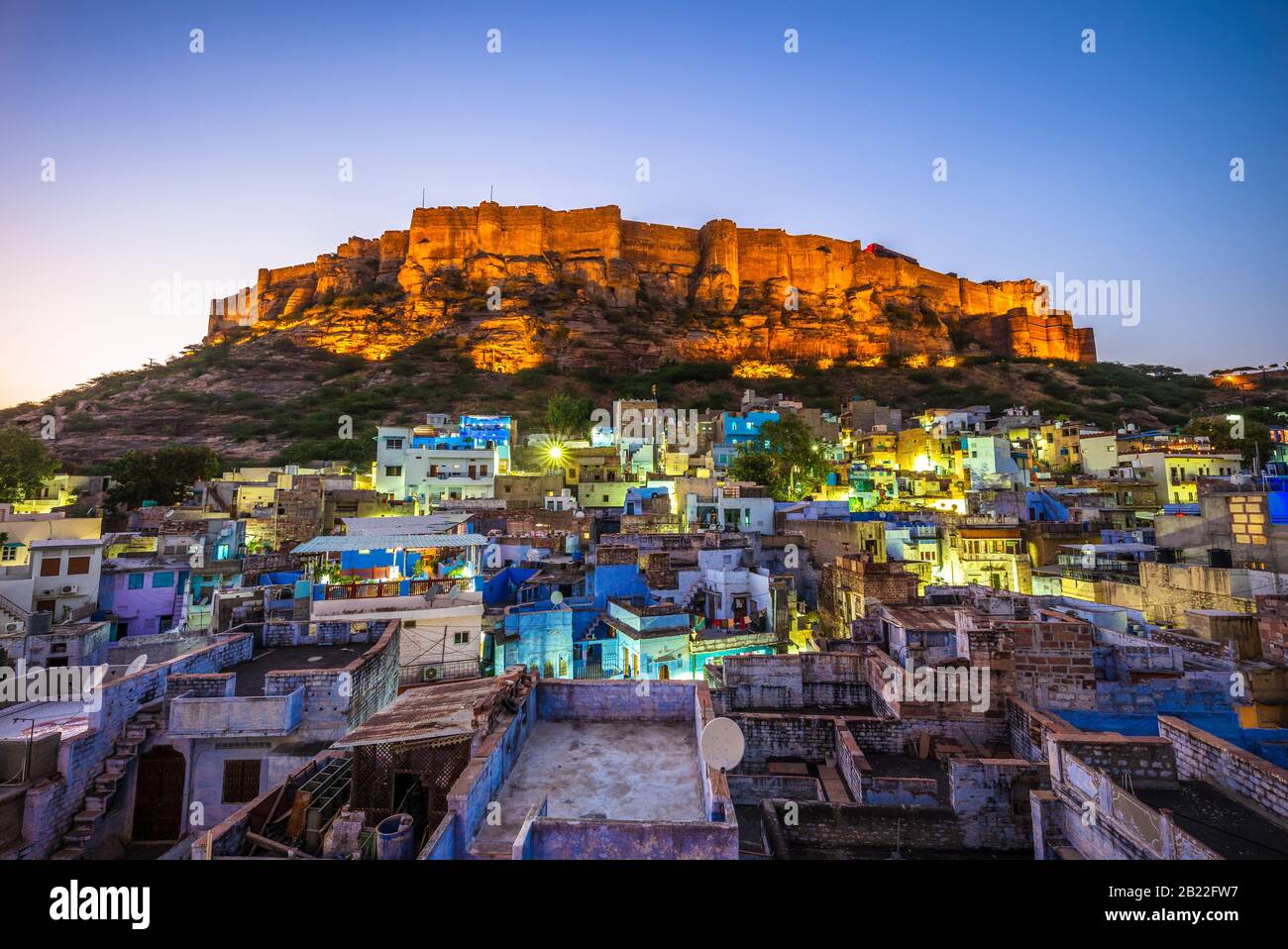 night view of jodhpur and mehrangarh fort in india Stock Photo